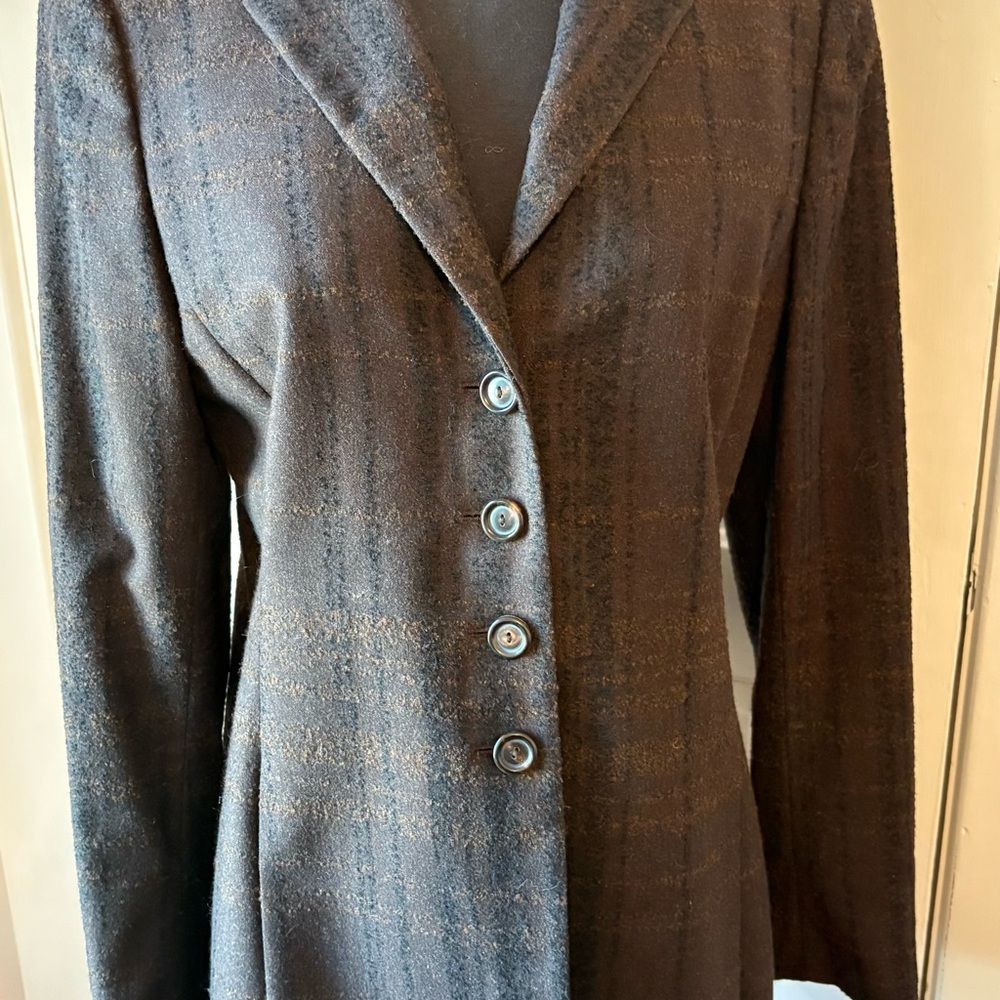 Classic Women's Dark Brown Button-Front Wool Blend Coat